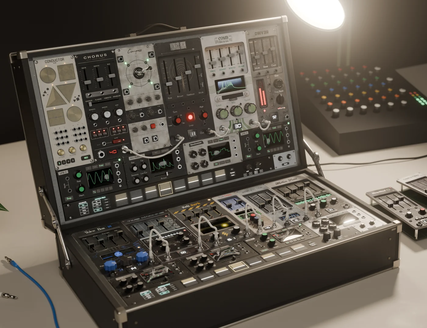 The MOD-FX 2.0 rack on the desk