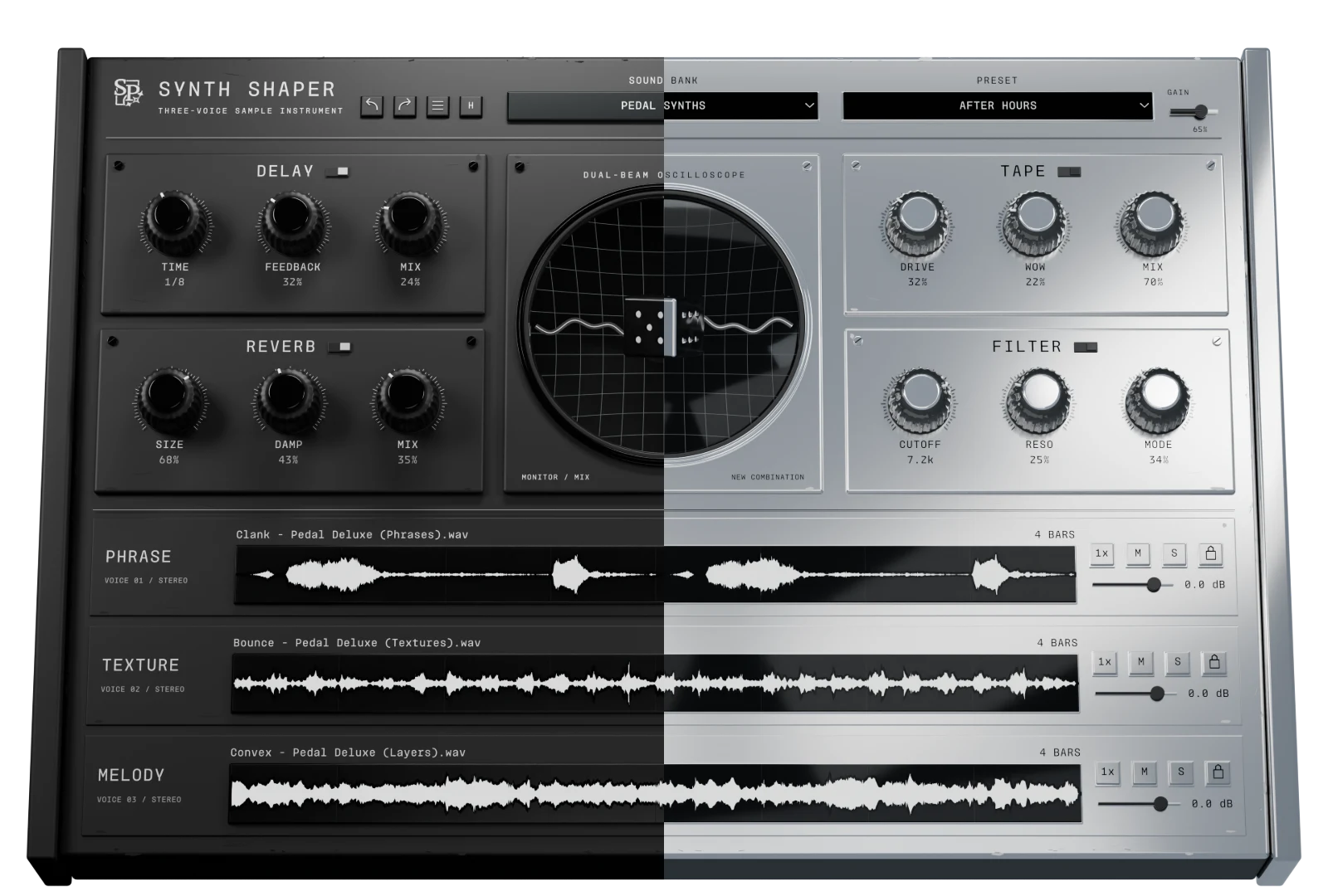 The new Matte Black and Chrome Synth Shaper skins
